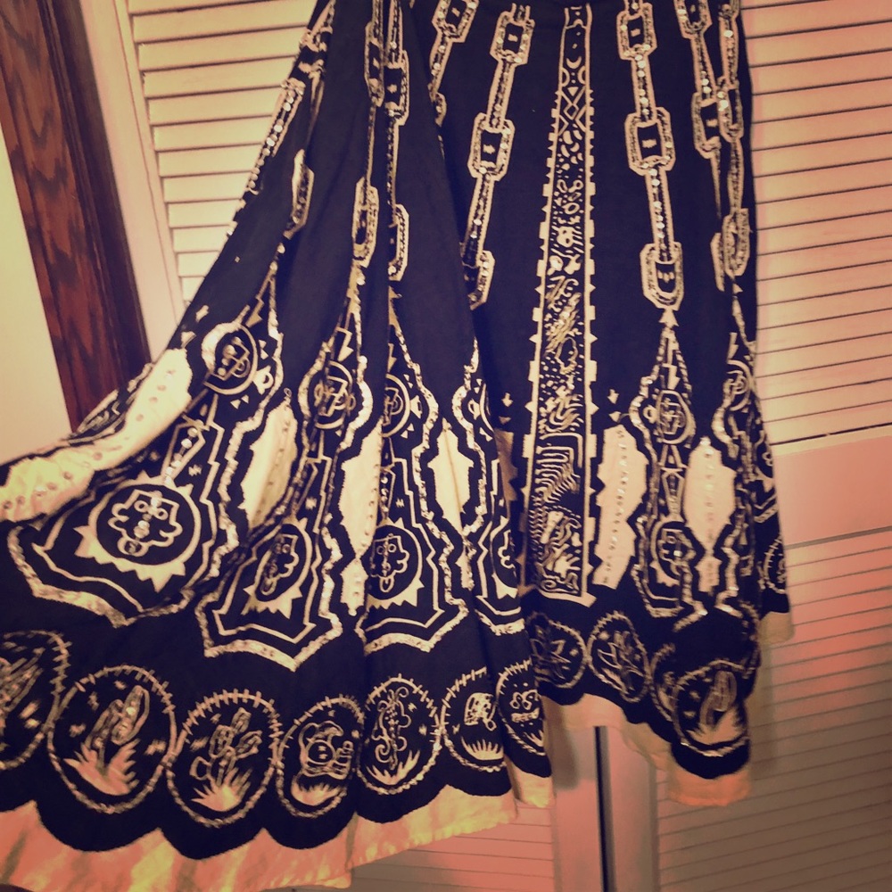 Black and beige sequins bohemian hippy skirt.
